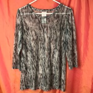 LOGO Layers Women’s Sheer Pullover Top Gray/Green Size M Perfect for Spring/Fall